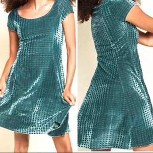 Teal ModCloth velvet skater dress